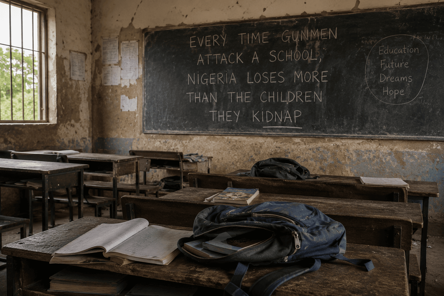 Nigerian schoolchildren in a classroom as repeated school kidnappings and insecurity threaten access to education and the safety of students.