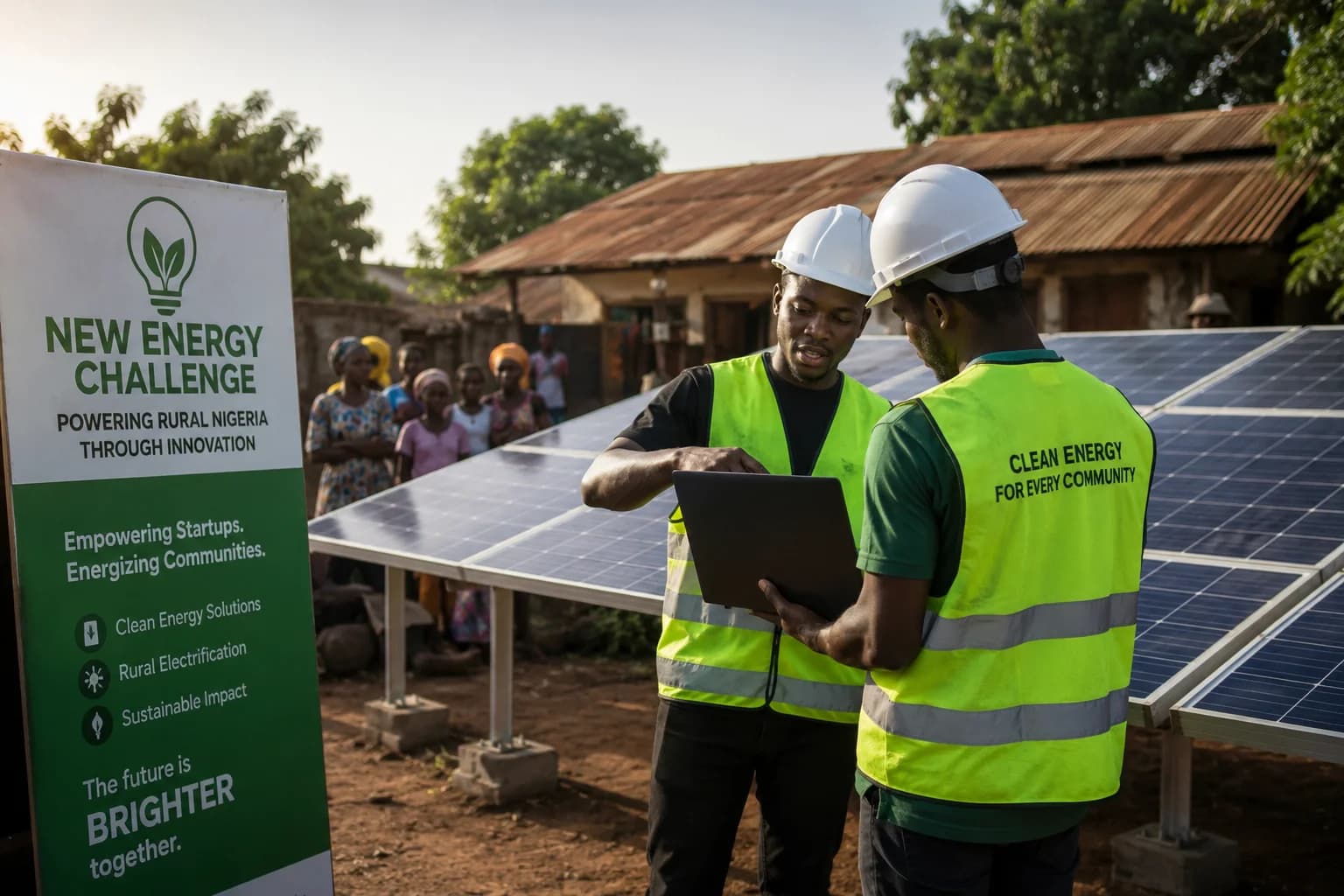 Solar panels powering a rural Nigerian community as clean energy startups compete in the 2026 Off-Grid Energy Challenge to expand electricity access.