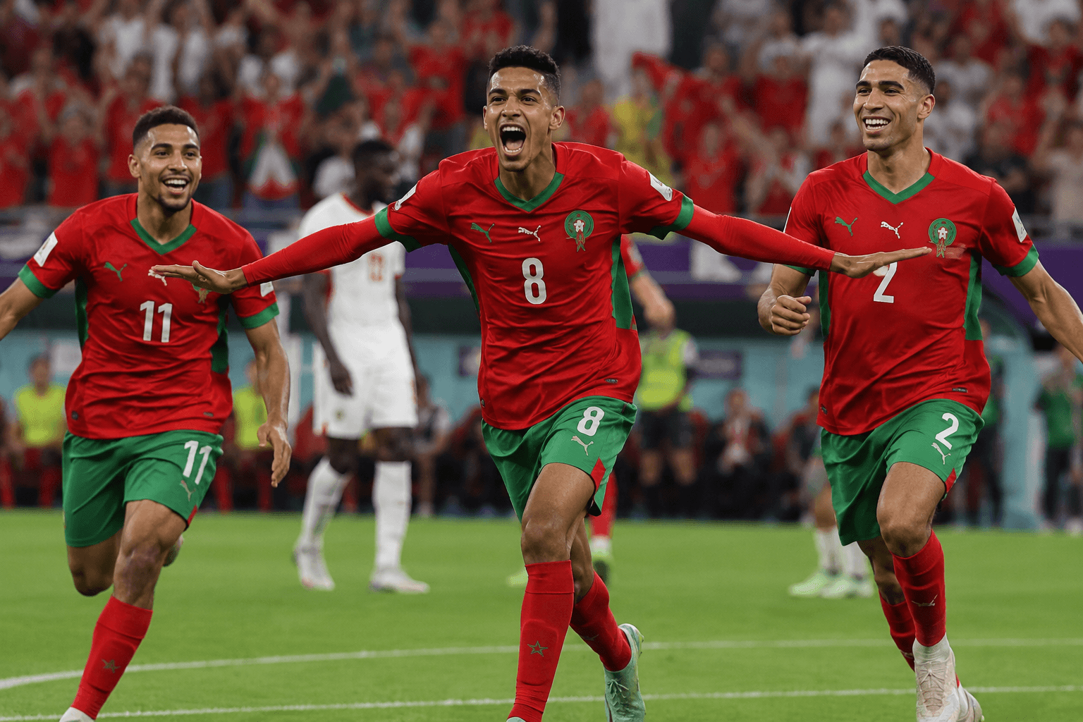 Morocco players celebrating their victory over Canada at the 2026 FIFA World Cup.
