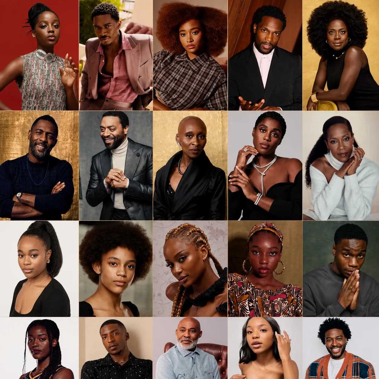 Promotional image for Children of Blood and Bone featuring cast members including Richard Mofe-Damijo, Ayra Starr, Viola Davis, Idris Elba and Thuso Mbedu.