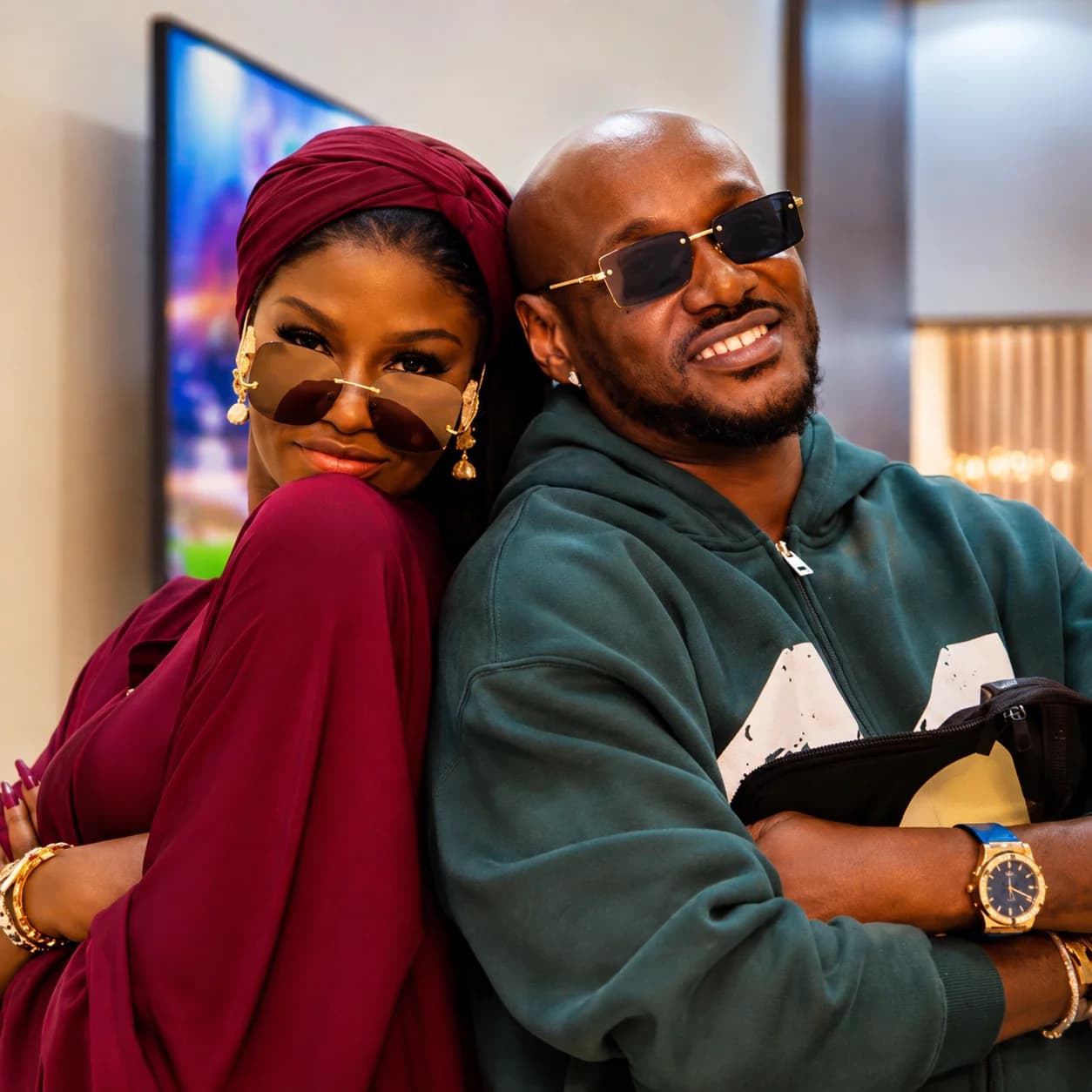 2Baba and Natasha Osawaru amid reports of a confrontation at an Abuja lounge event.