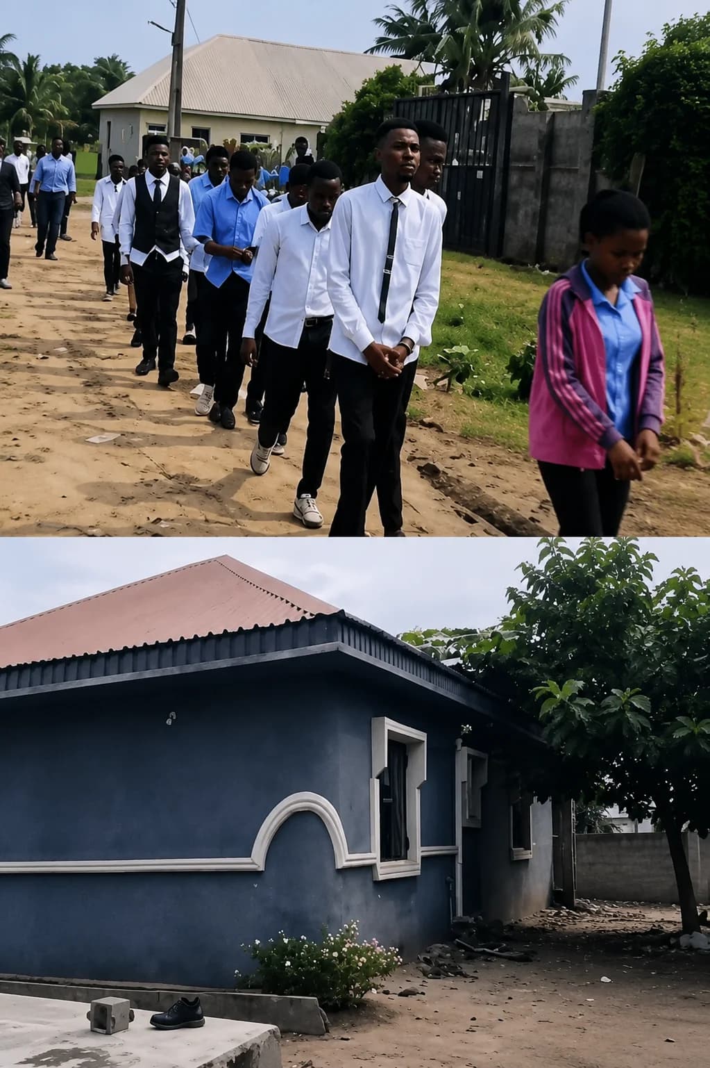 NSCDC officers escort rescued students after shutting down a fake university operating from a three-bedroom apartment in Badagry, Lagos.