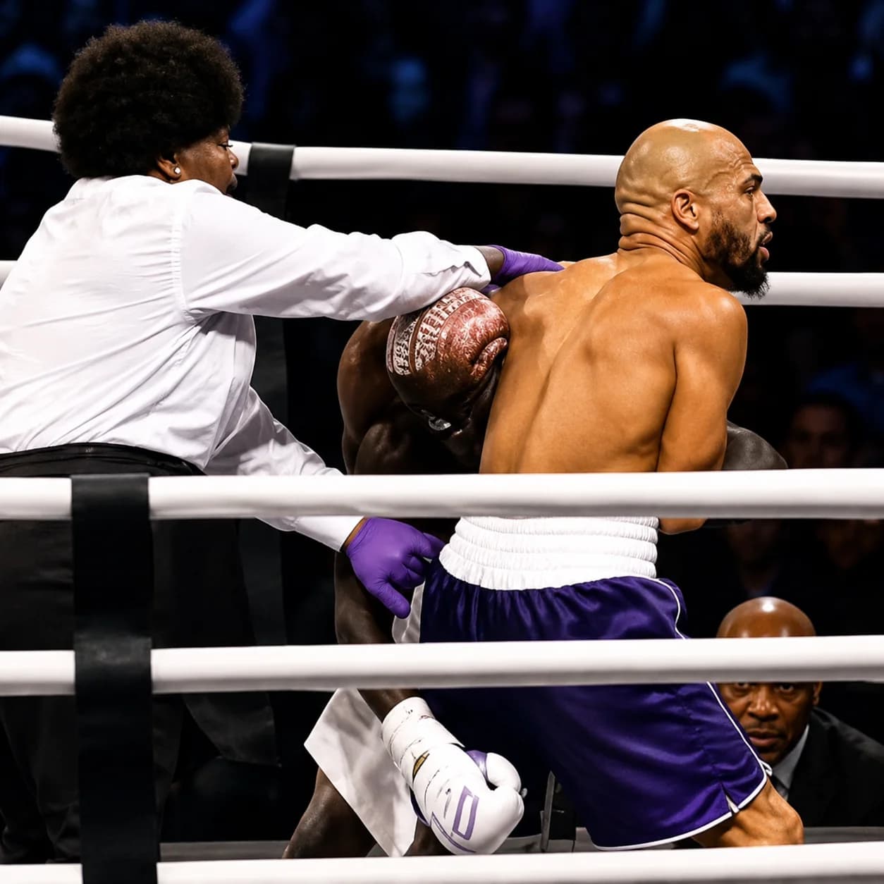 Charles Okocha and Portable exchanging punches during their celebrity boxing rematch in Lagos.