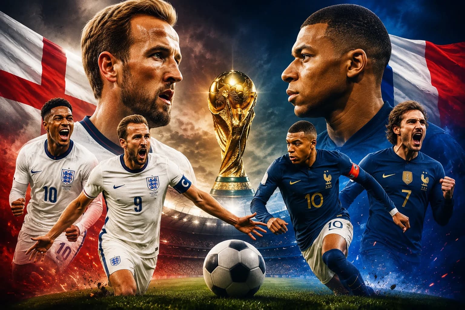 England and France players line up before their FIFA World Cup third-place playoff in Miami, with a bronze medal finish at stake.