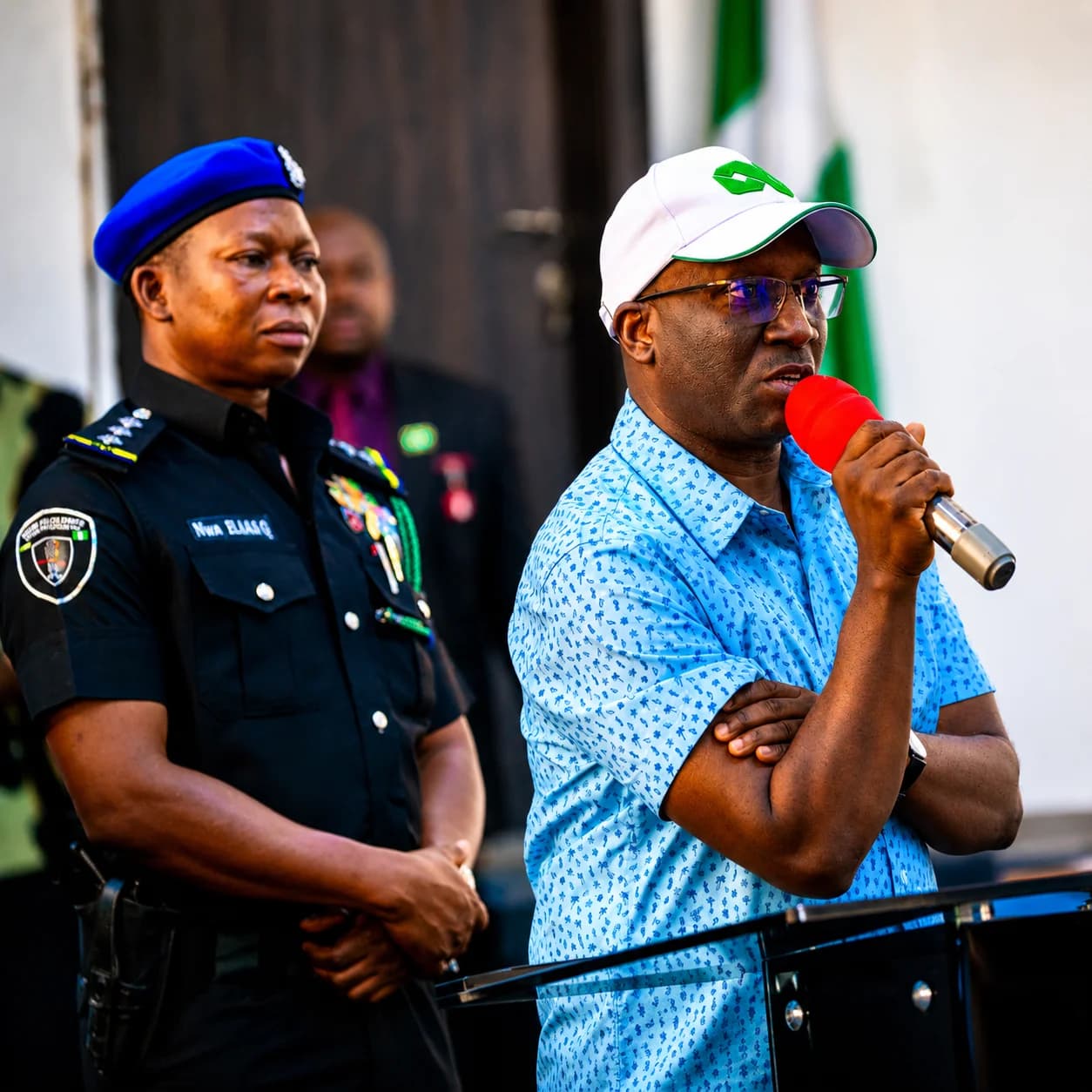 Edo State Governor Monday Okpebholo speaking to APC leaders and members in Benin City.